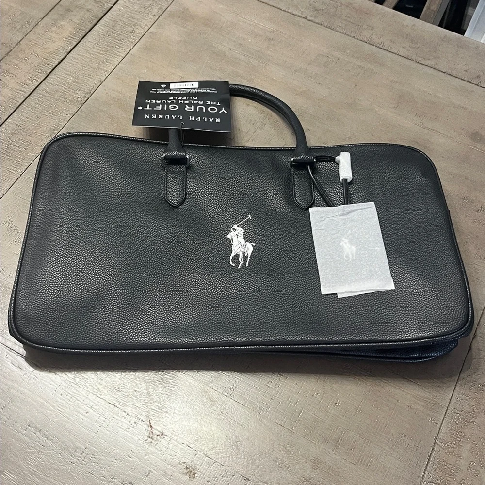 Ralph Lauren Faux Leather Large Black Duffle Bag With Bag Tag-NWT